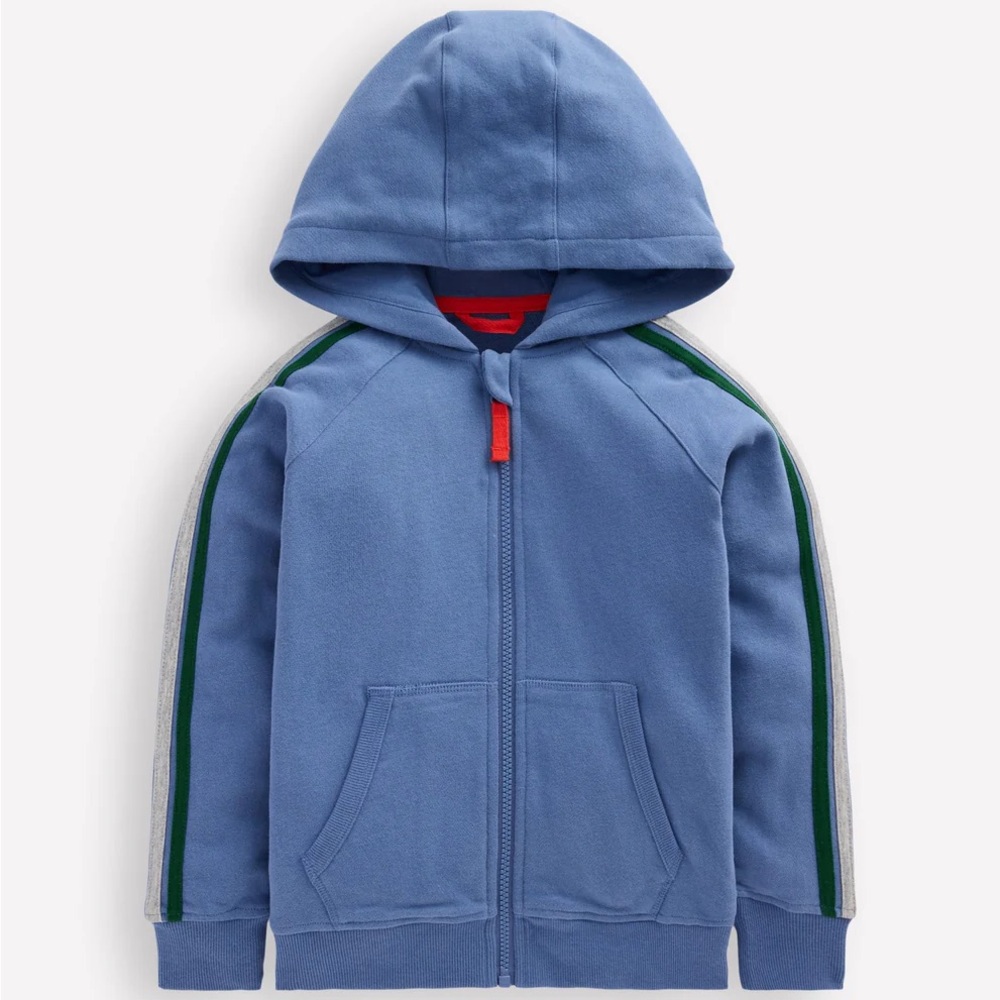 Mini Boden -  Blue Hoodie with Striped Sleeves / size 3-4y
